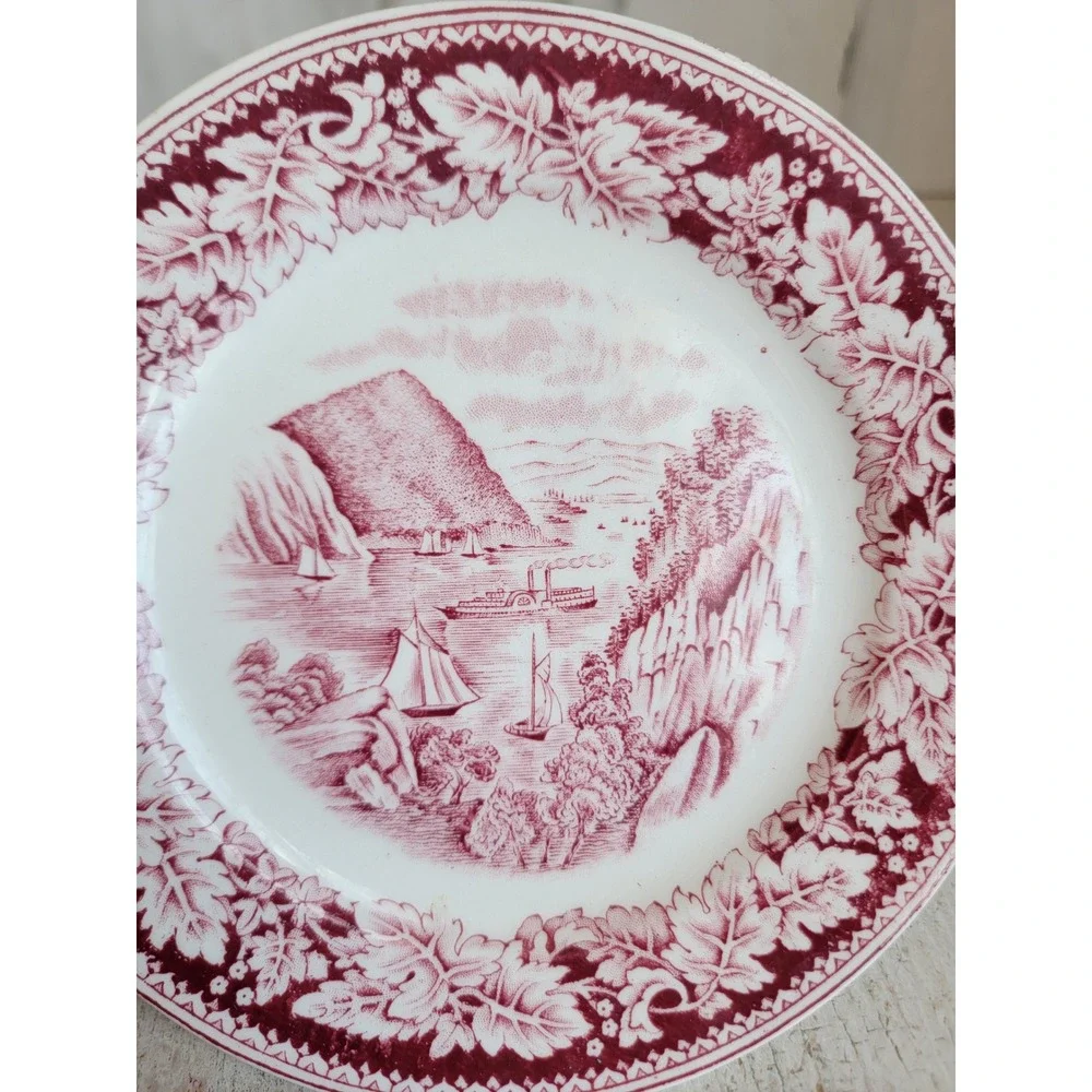 Red‎ Currier Ives Homer red sea ship sail plate dessert crow nest unique